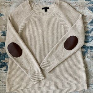 J. Crew — cream wool sweater with elbow patch